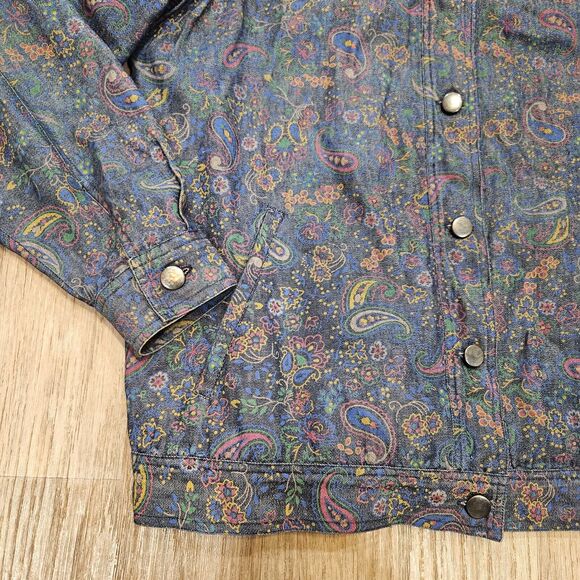 Vtg Brownstone Denim Jacket Womens 12 Floral Paisley Shacket Artsy Boho Retro - Picture 4 of 8